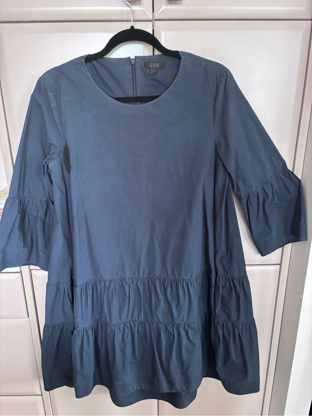 COS Navy Cotton Tiered Dress